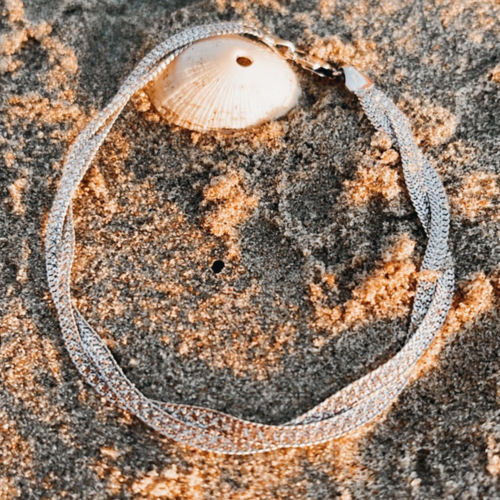 14k White Gold Woven Foxtail Reversible Bracelet